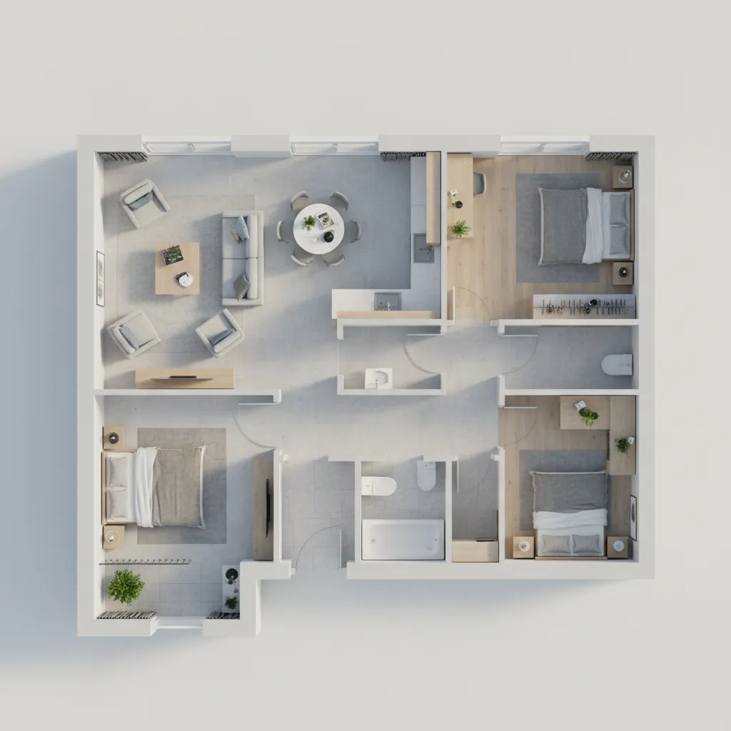 Denah Rumah 7x9 3 Kamar Tidur yang Nyaman