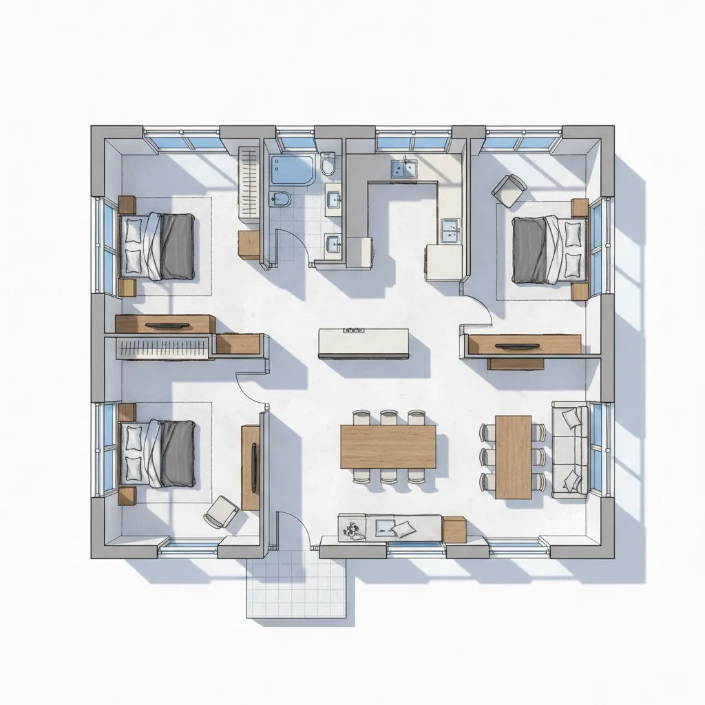 Denah Rumah 8x10 3 Kamar Tidur yang Efisien