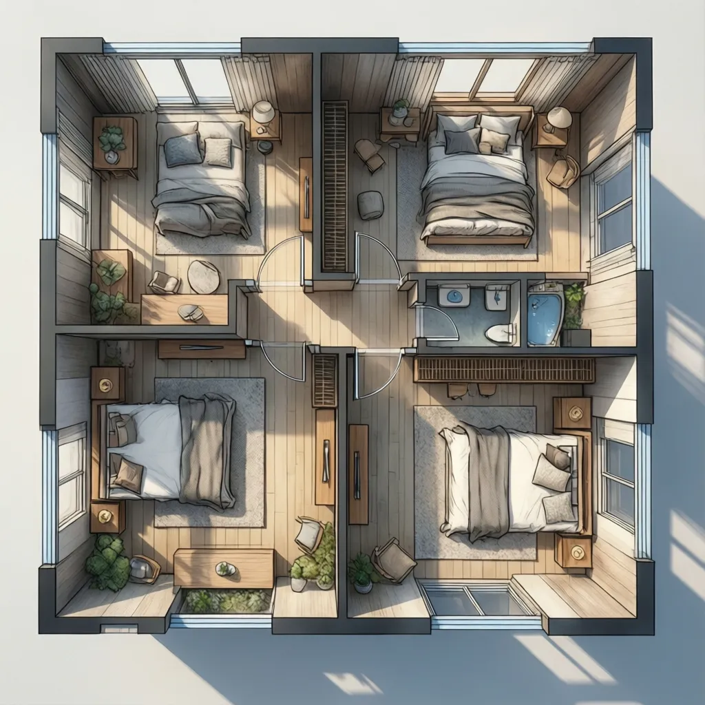 Denah Rumah 8x12 3 Kamar Tidur Nyaman & Fungsional