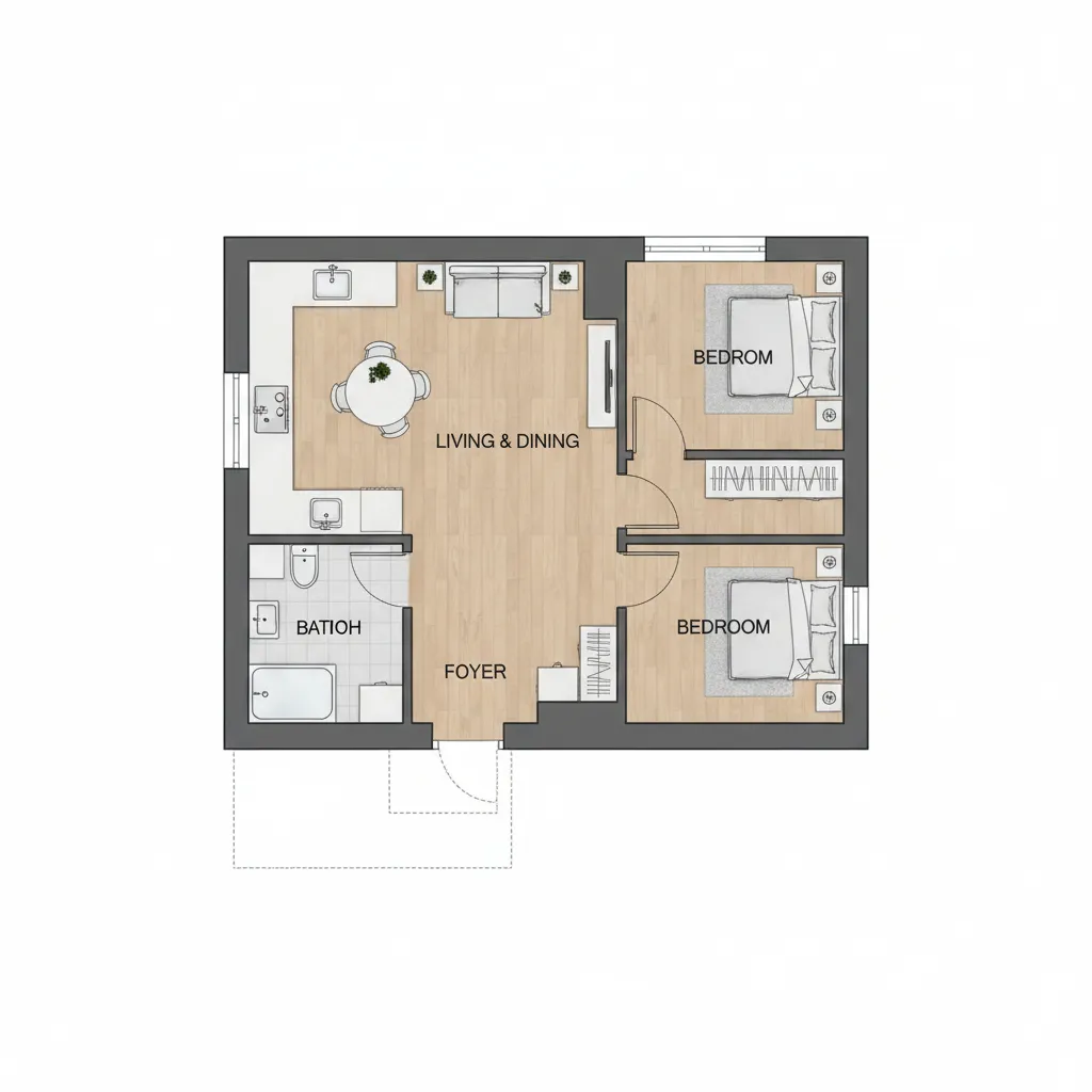 Contoh denah rumah 8x8 dengan tiga kamar tidur