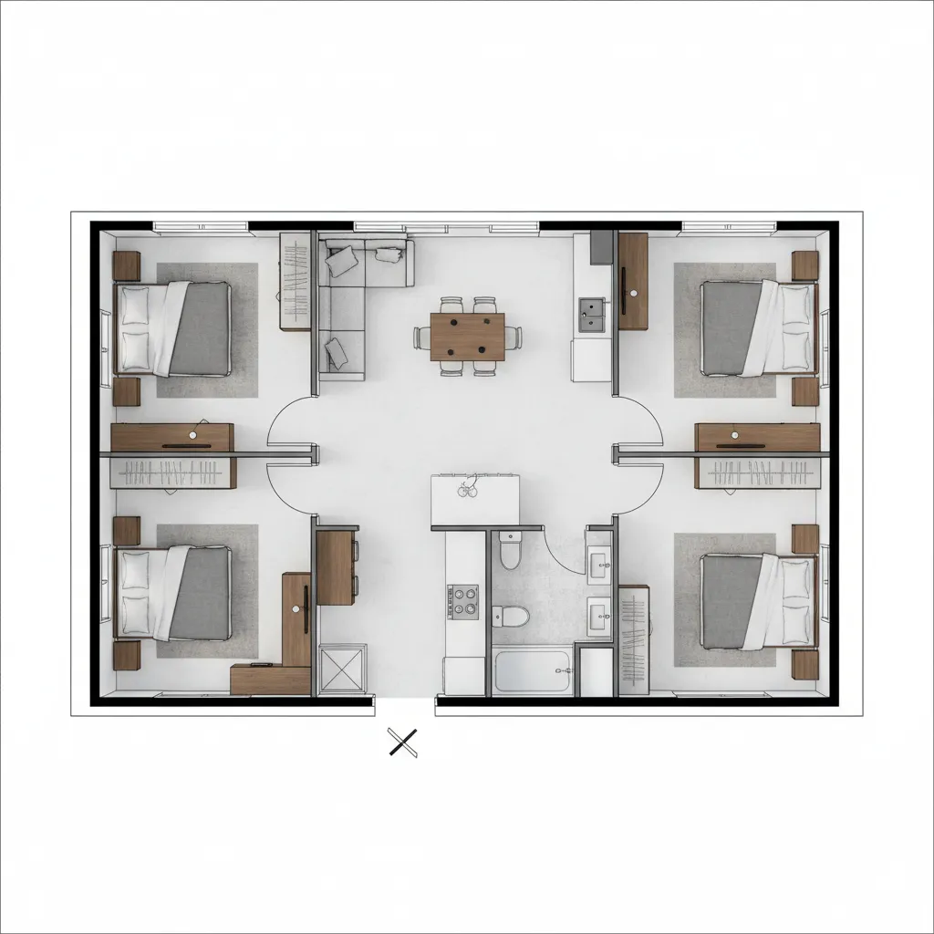 Denah Rumah 8x8 3 Kamar Tidur yang Fungsional