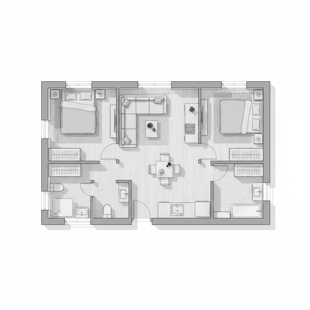 Denah rumah ukuran 8x9 meter dengan dua kamar tidur