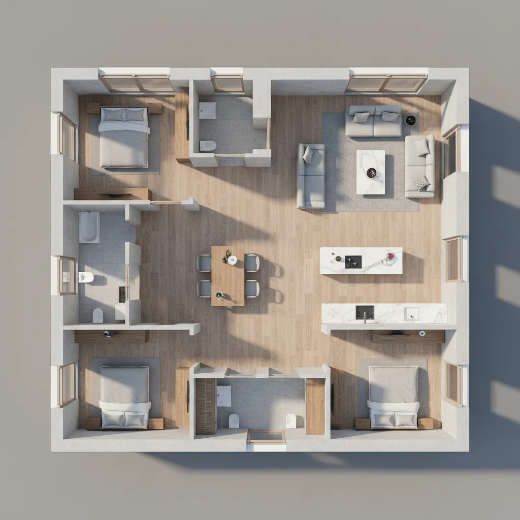 Denah Rumah 9x15 dengan 3 Kamar Tidur