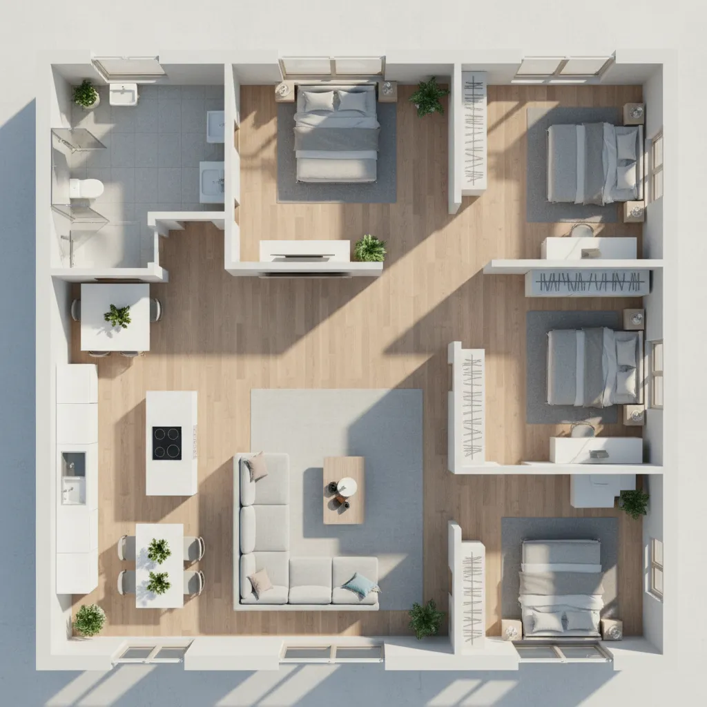 Denah Rumah 9x9 3 Kamar Tidur yang Nyaman