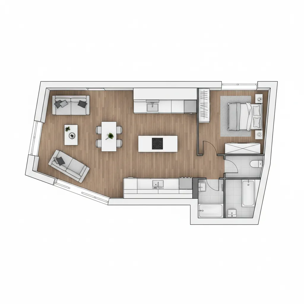 contoh denah rumah dengan layout asimetris