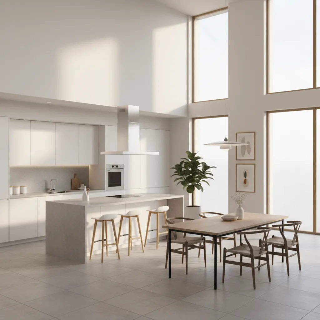 Denah rumah dengan dapur terbuka terhubung ruang makan