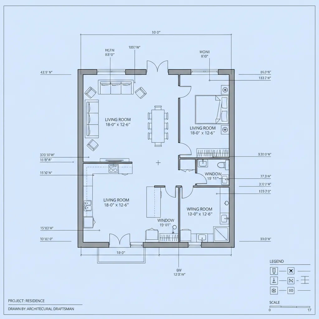 Denah rumah dengan detail ukuran ruang