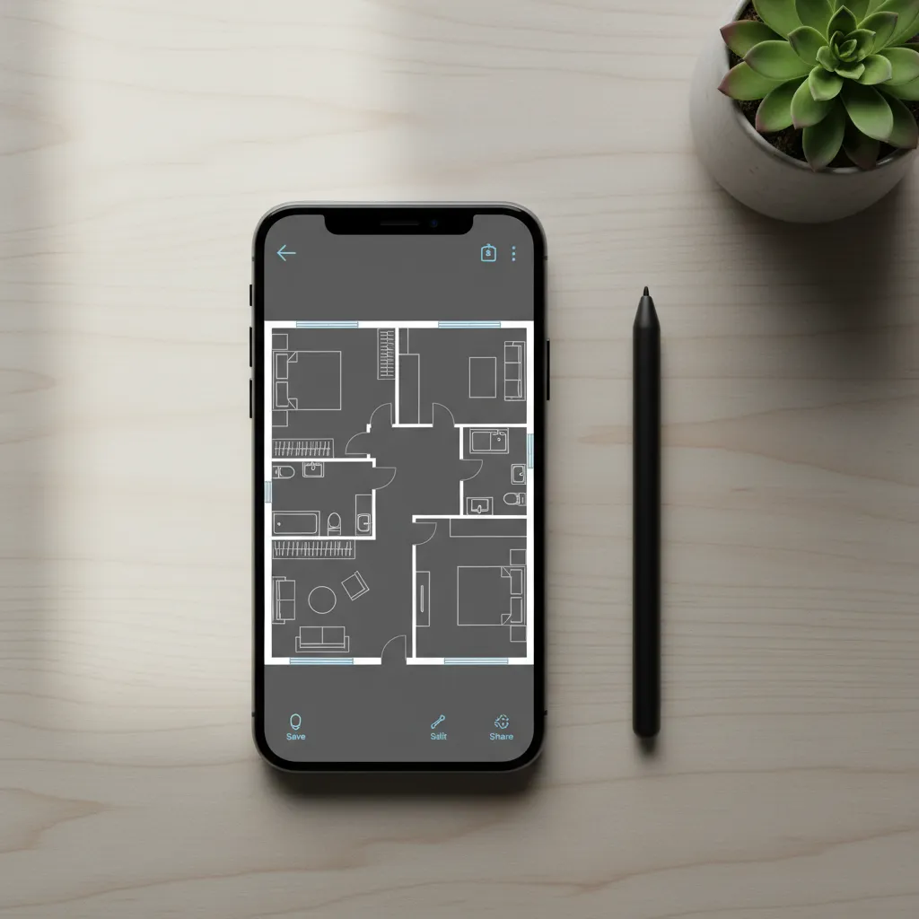 Tampilan denah rumah digital pada layar ponsel