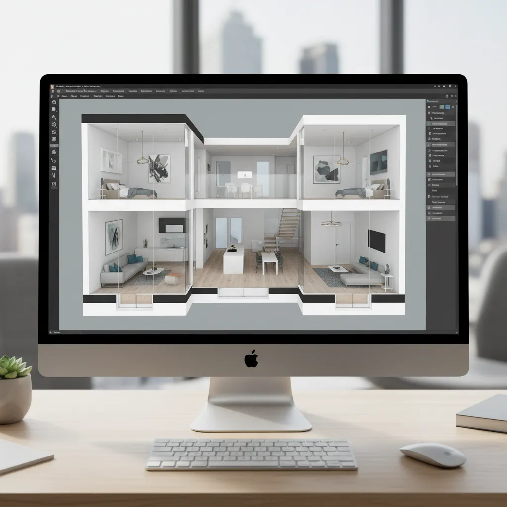 Tampilan denah rumah digital dalam mode tiga dimensi