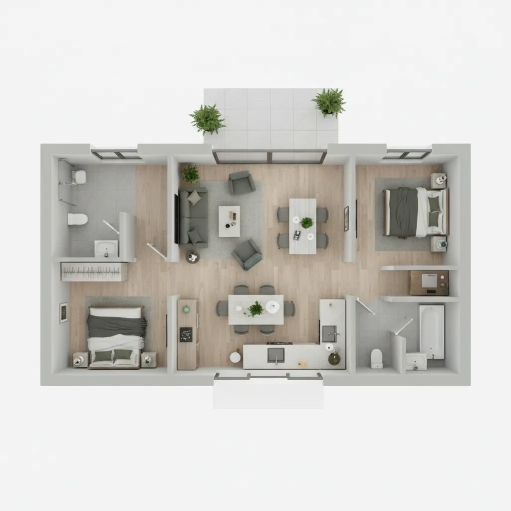 Contoh denah rumah dua kamar tidur