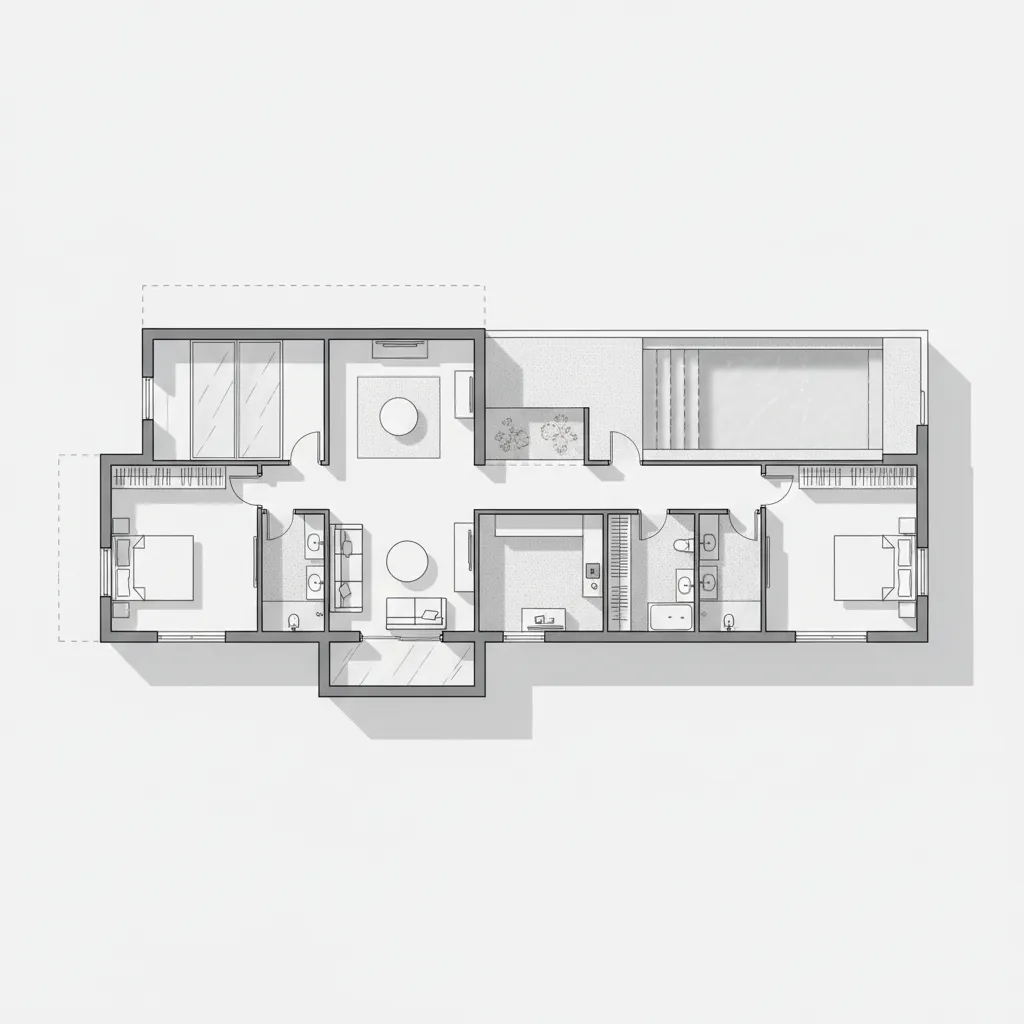 Denah rumah Joglo yang diadaptasi ke desain modern