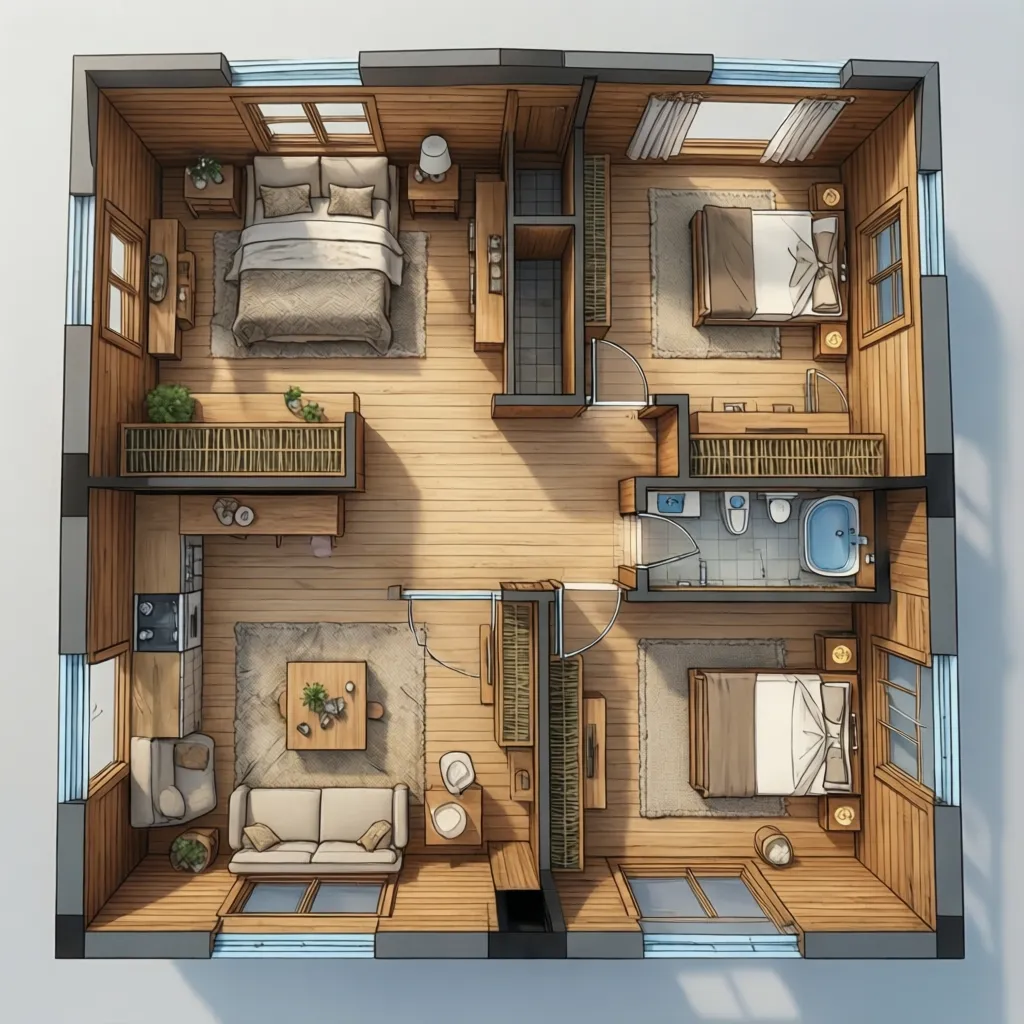 Denah Rumah Kayu Ukuran 6x8 yang Fungsional