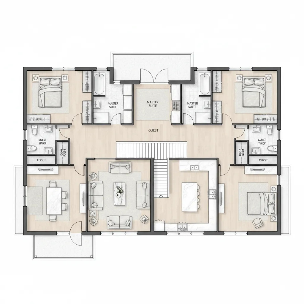 Denah Rumah Klasik Modern 2 Lantai yang Fungsional