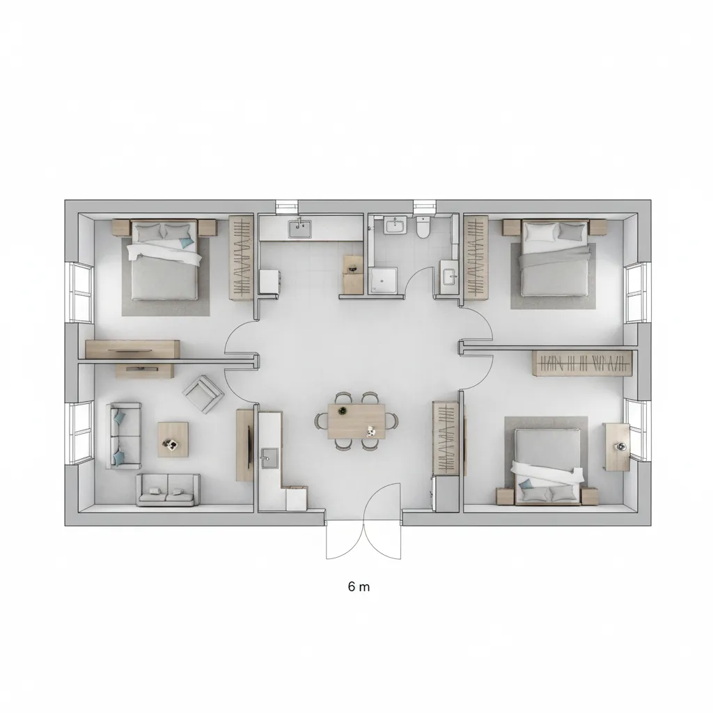 Denah Rumah Lebar 6 Meter 1 Lantai yang Efisien