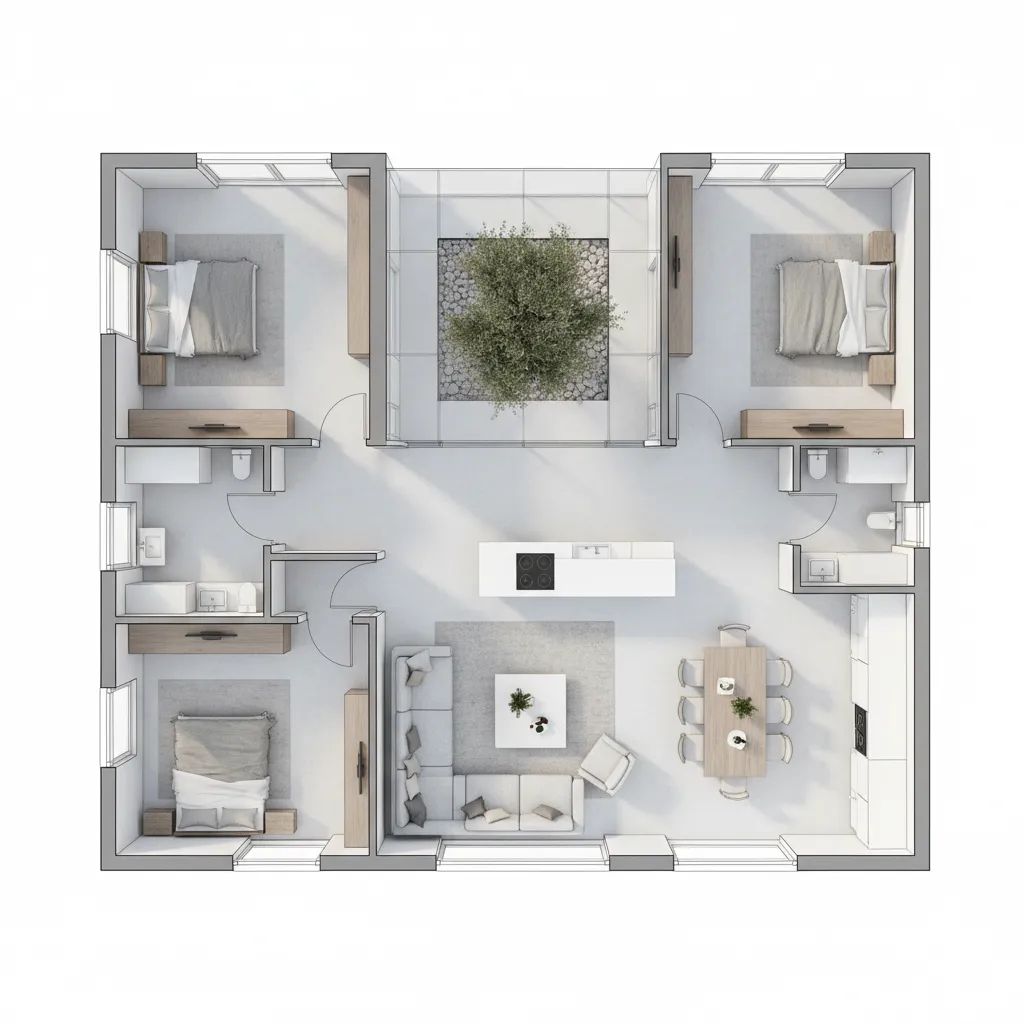 Denah Rumah Leter L 3 Kamar yang Fungsional