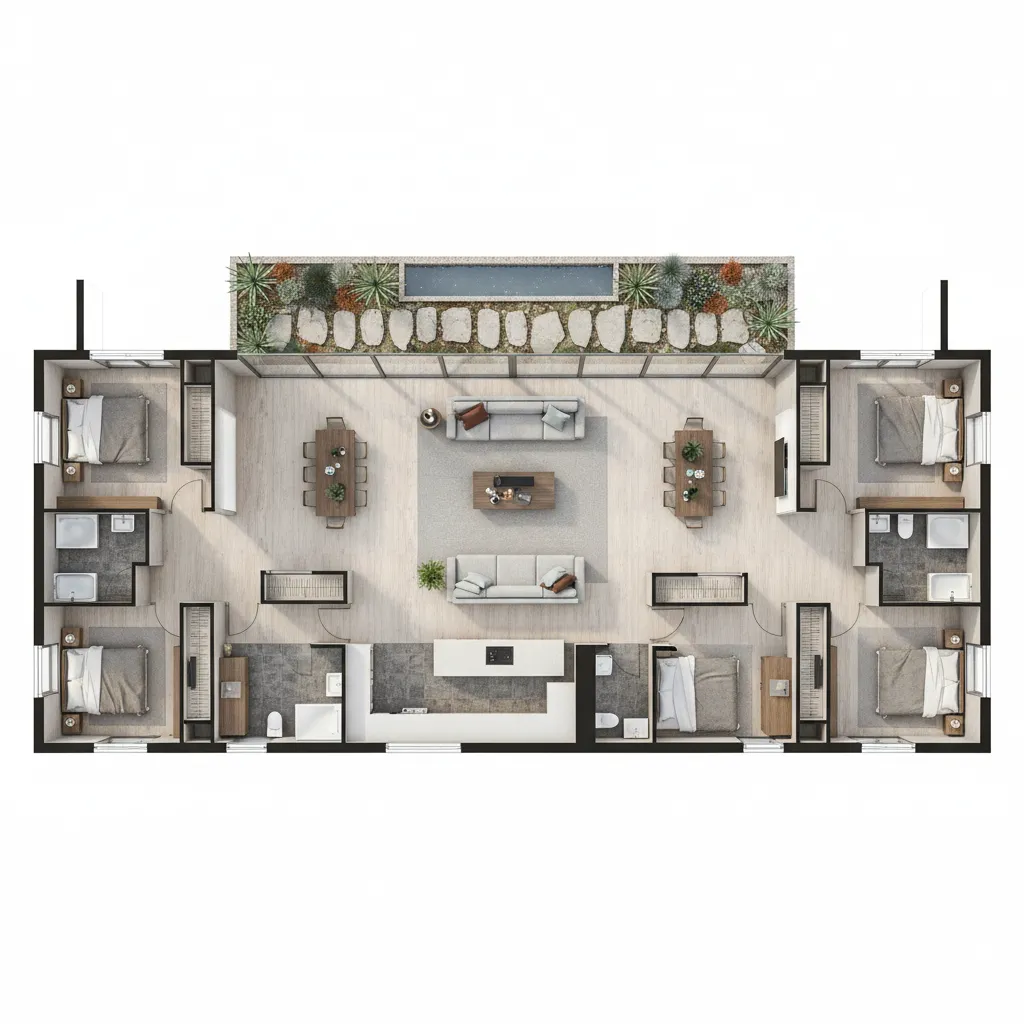 Contoh Denah Rumah Memanjang ke Samping