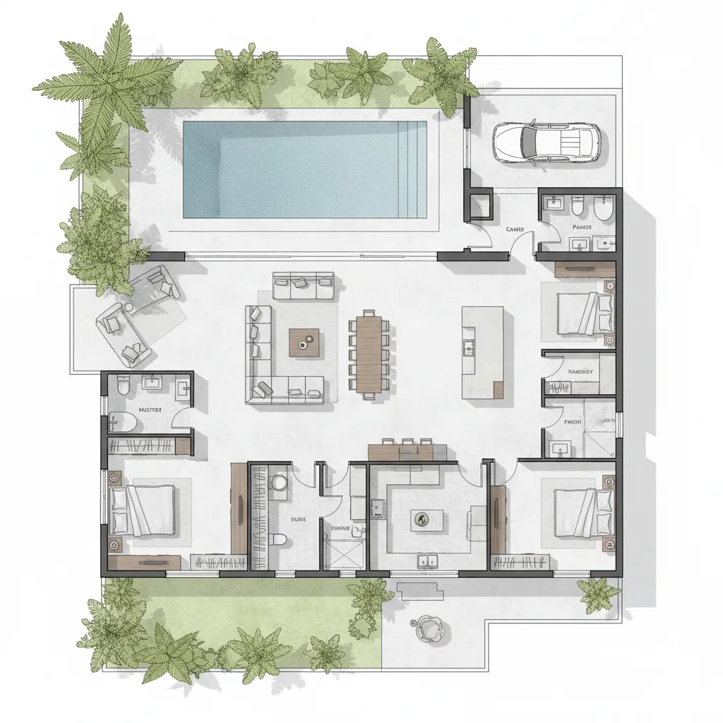 Denah Rumah Mewah 1 Lantai yang Fungsional