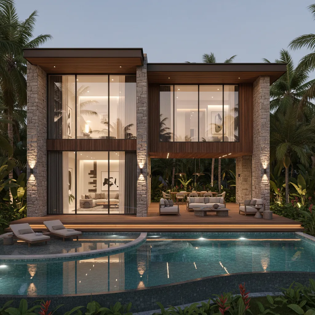 Denah Rumah Mewah 2 Lantai dengan Kolam Renang