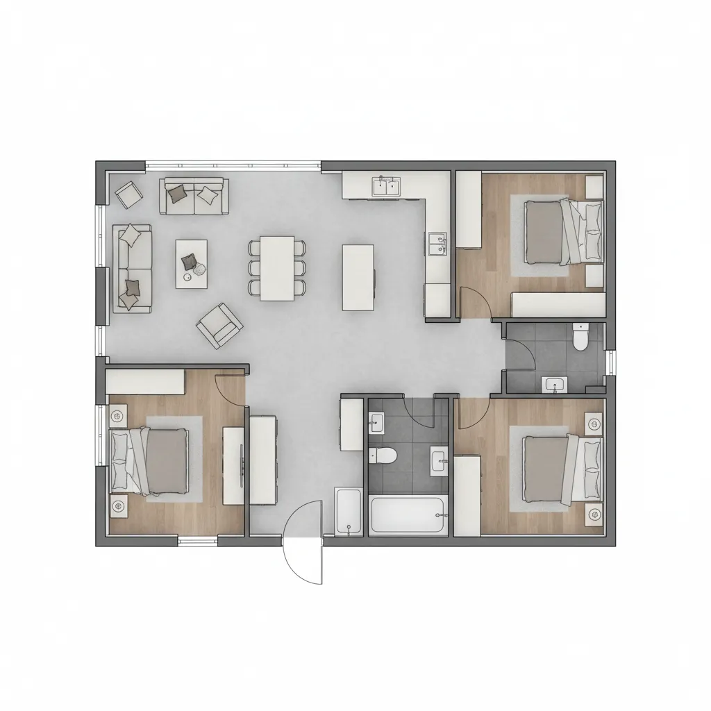 Denah rumah minimalis tiga kamar sederhana