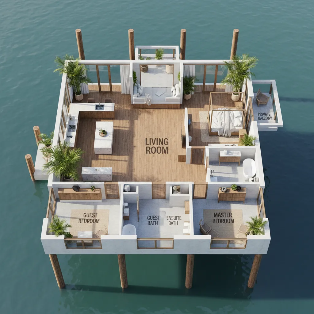 Visualisasi denah rumah panggung dalam tampilan 3D