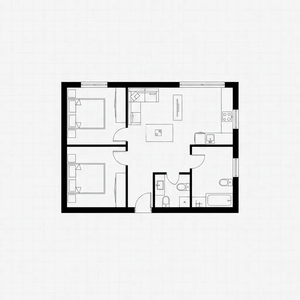 Denah rumah sederhana dengan dua kamar tidur