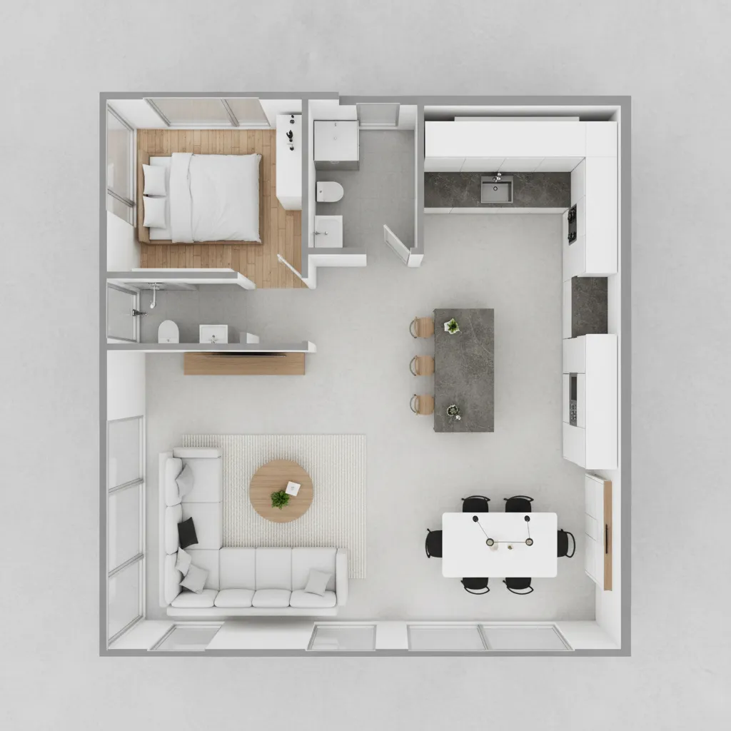 Denah rumah sederhana dengan ruang terbuka