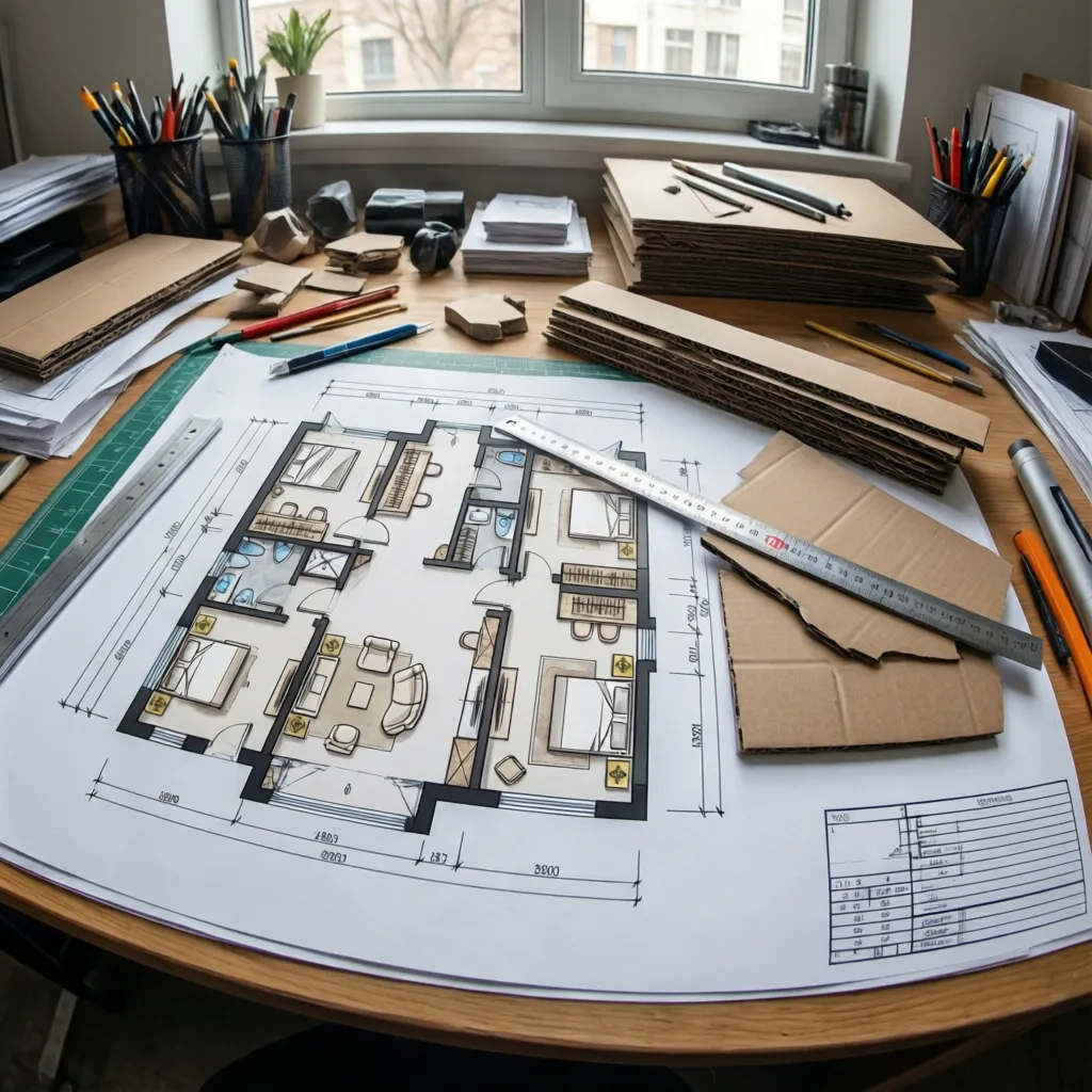 Denah rumah skala kecil dengan penggaris arsitektur