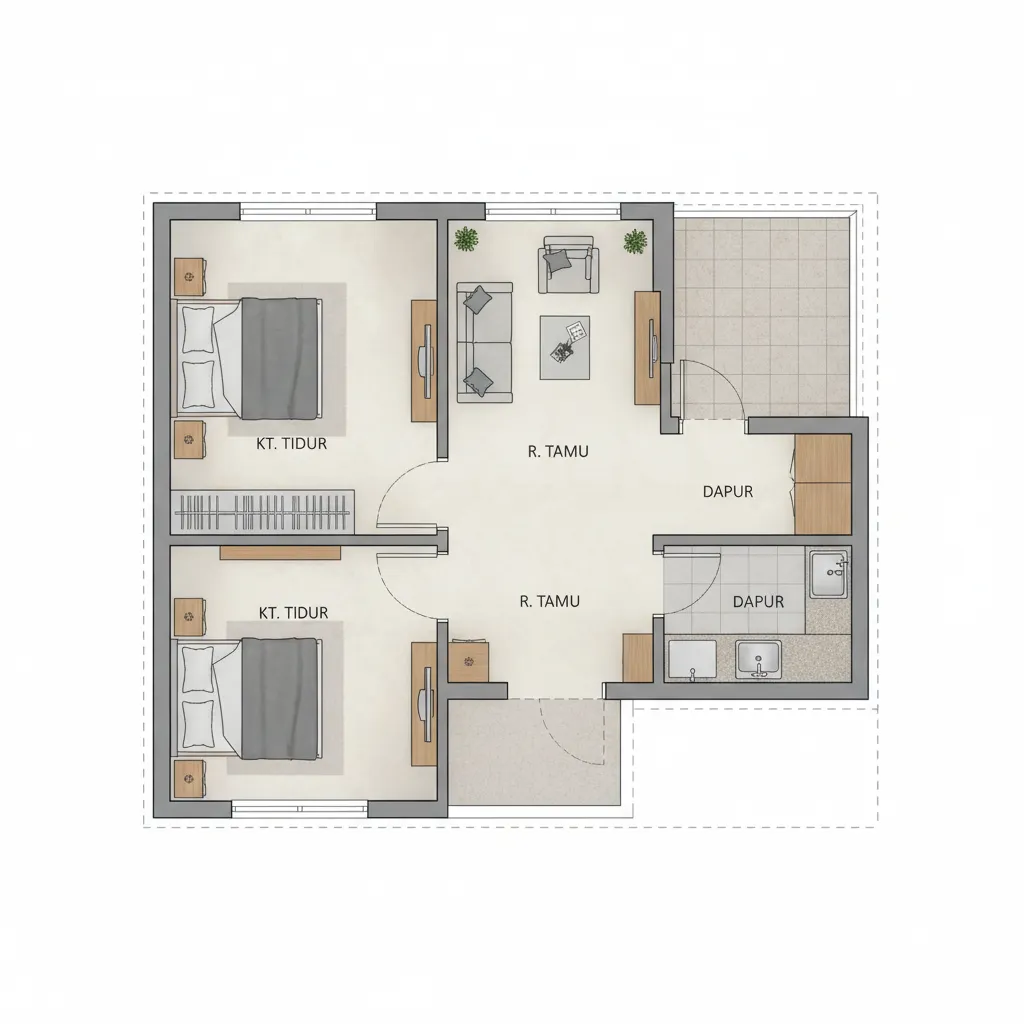 Denah Rumah Subsidi Type 30/60 yang Efisien