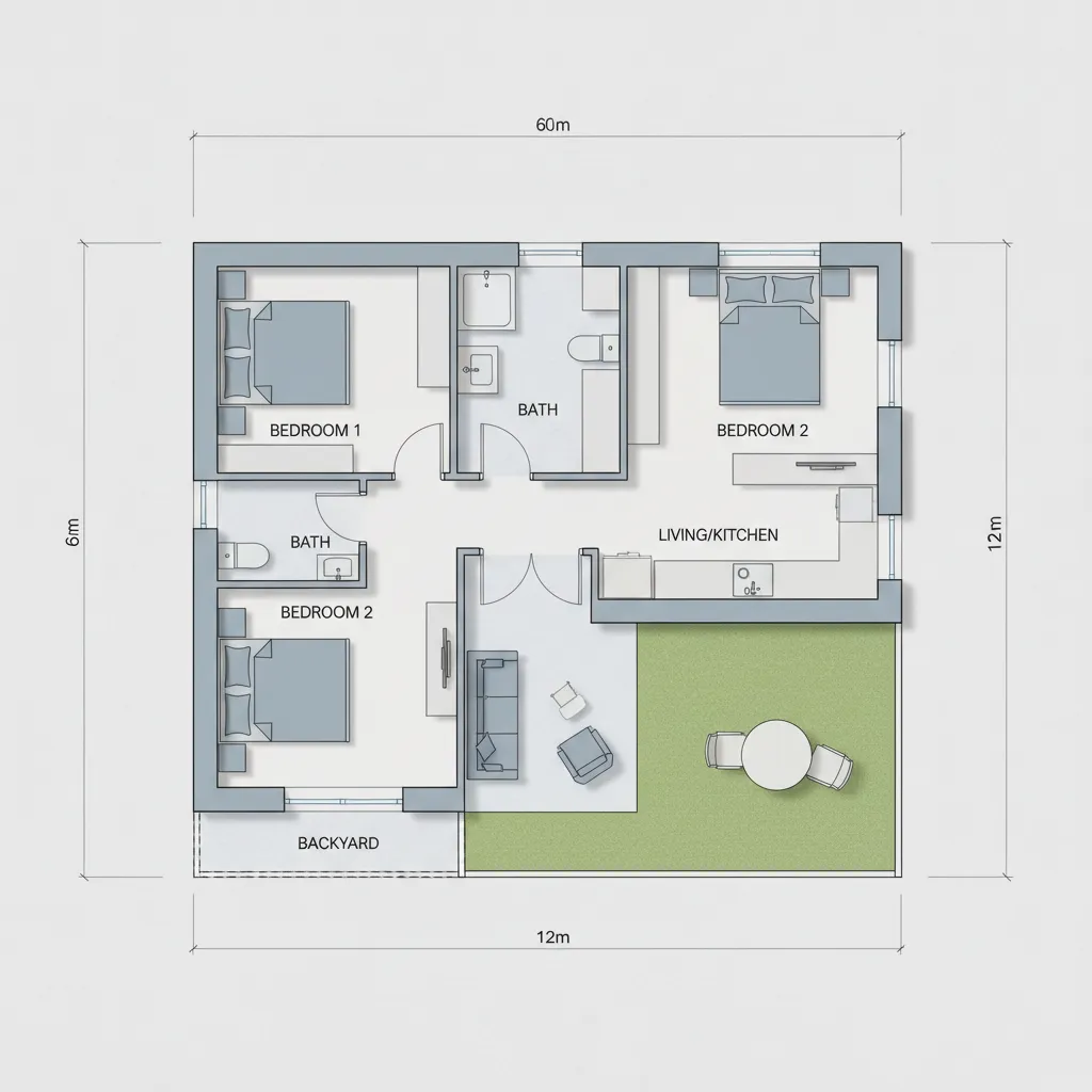 Denah Rumah Subsidi Type 36/72 yang Fungsional