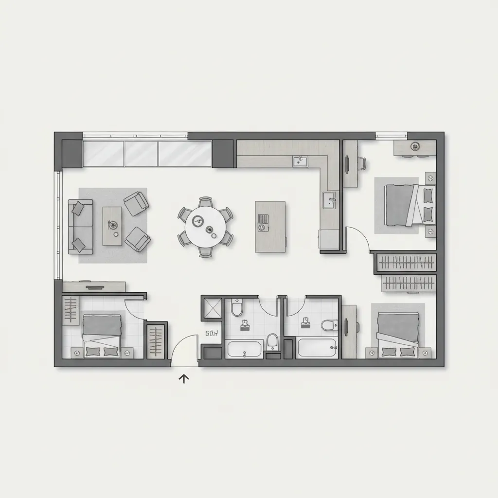 Denah rumah kecil tanpa koridor panjang