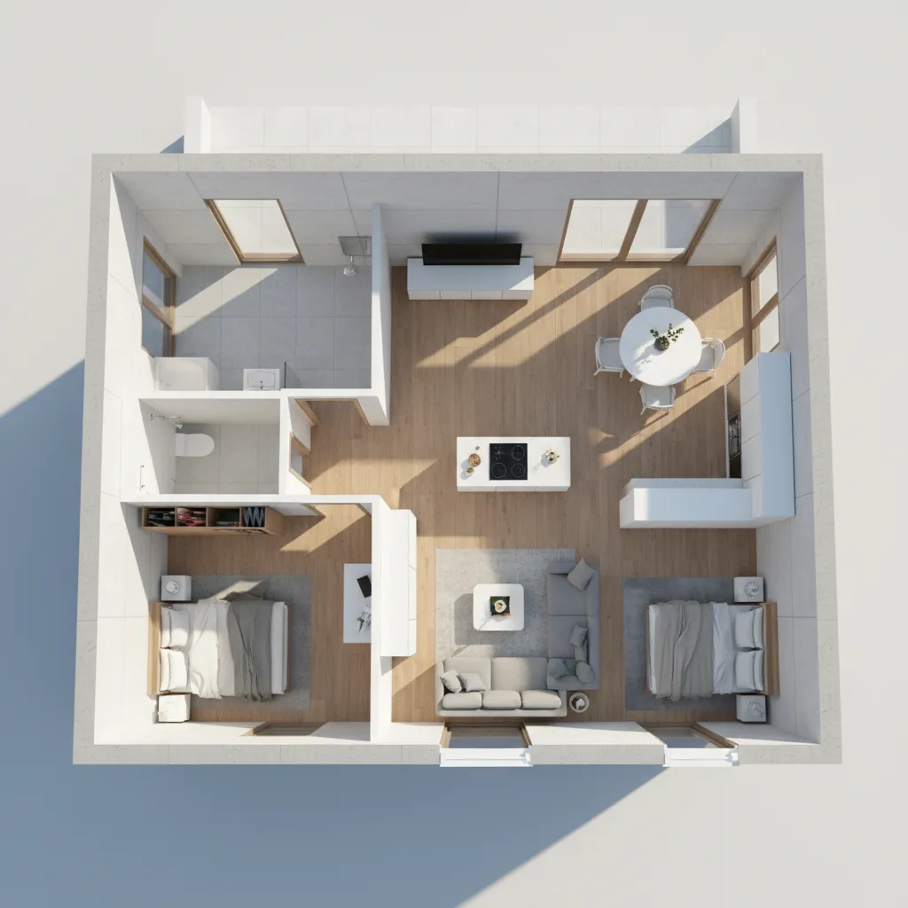 Visualisasi denah rumah type 60 dalam tampilan 3D