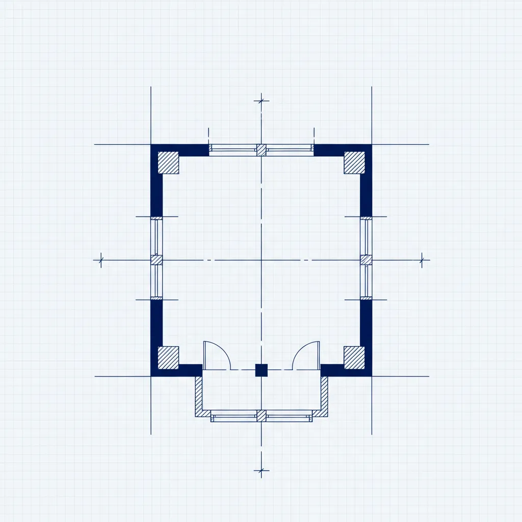 Denah struktur rumah kecil dengan titik kolom