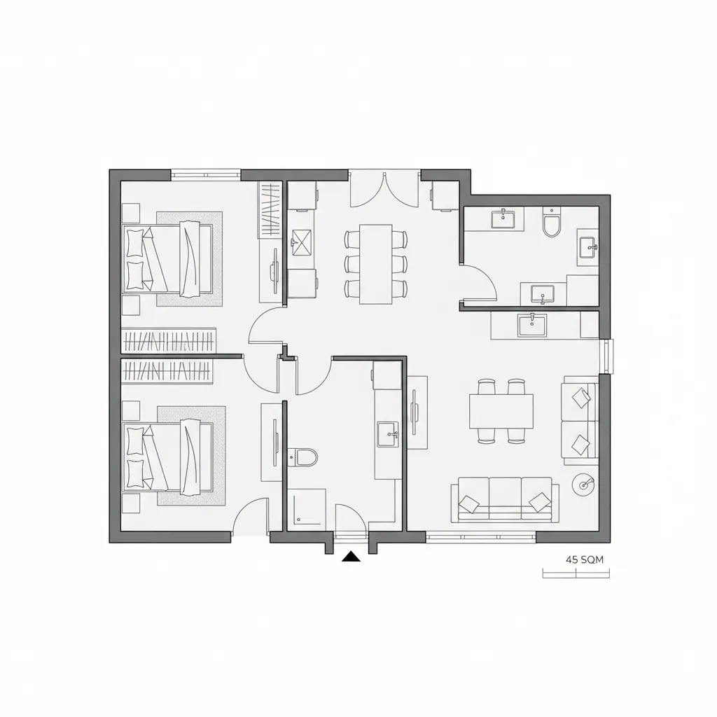 Denah rumah type 45 dua kamar tidur