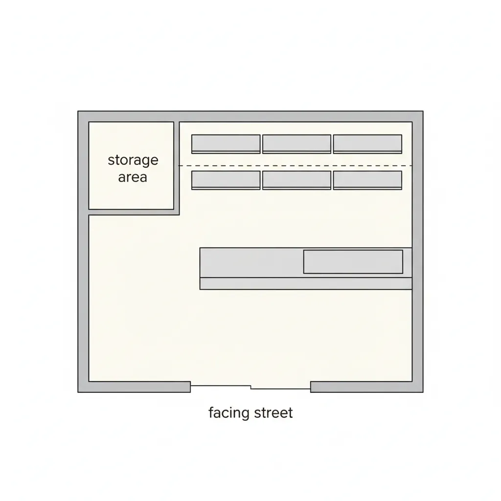 Ilustrasi denah sederhana warung kecil di depan rumah