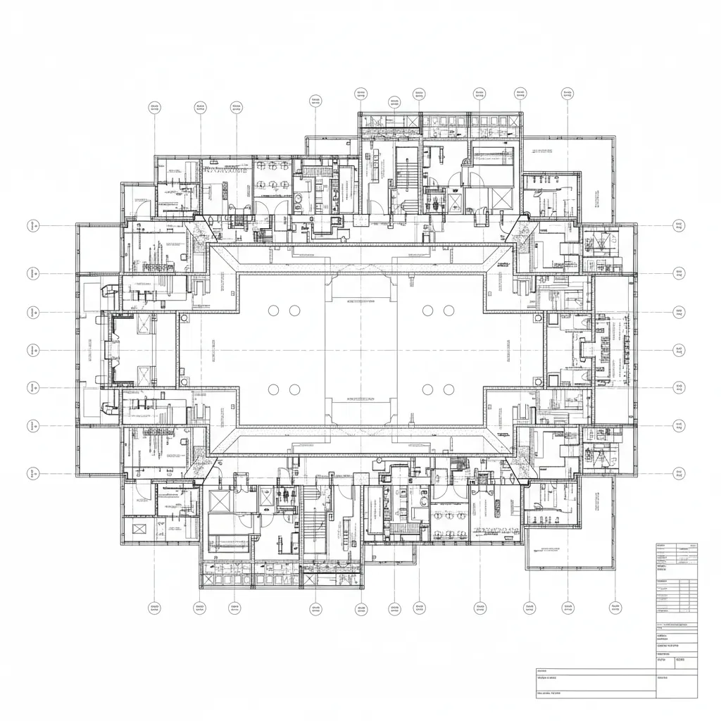 Example of dense hatch patterns in a complex AutoCAD architectural drawing
