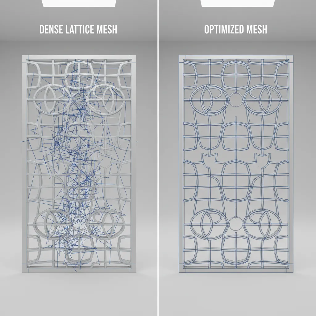 comparison of dense jali mesh before and after topology cleanup