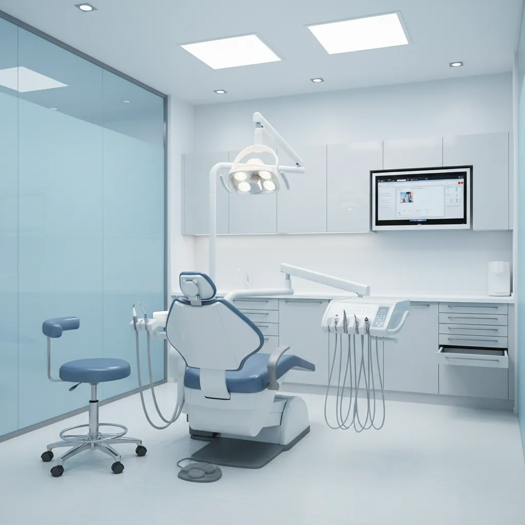 dental operatory layout showing chair, assistant space and equipment placement