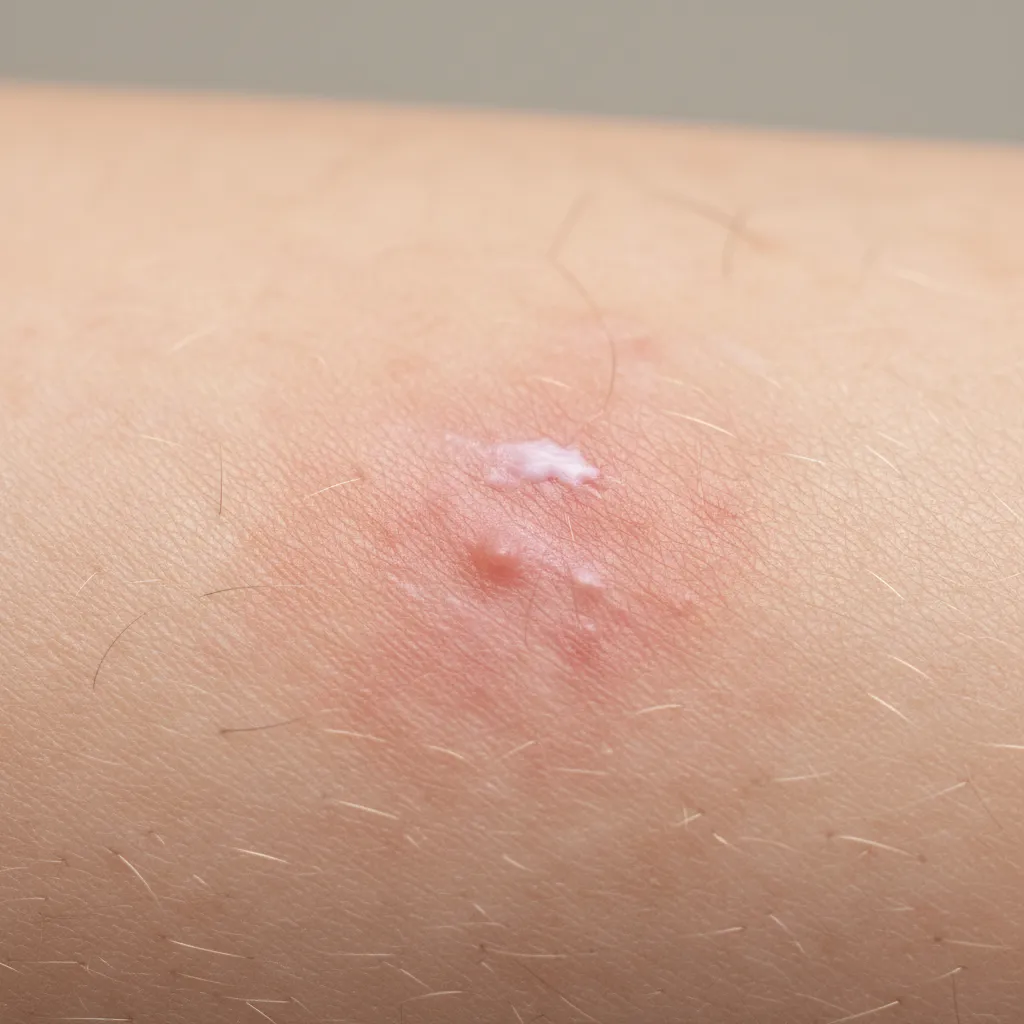 Close view of mild redness on skin after hair removal cream