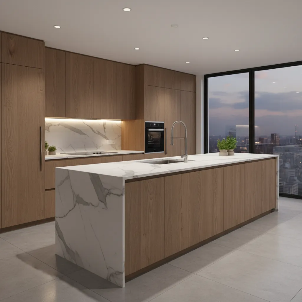 Visualisasi dapur modern dalam desain interior 3D