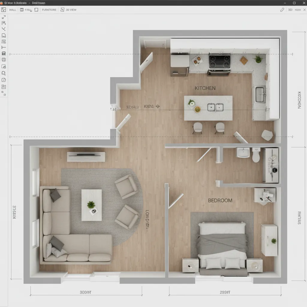 Perencanaan denah rumah digital dengan furnitur