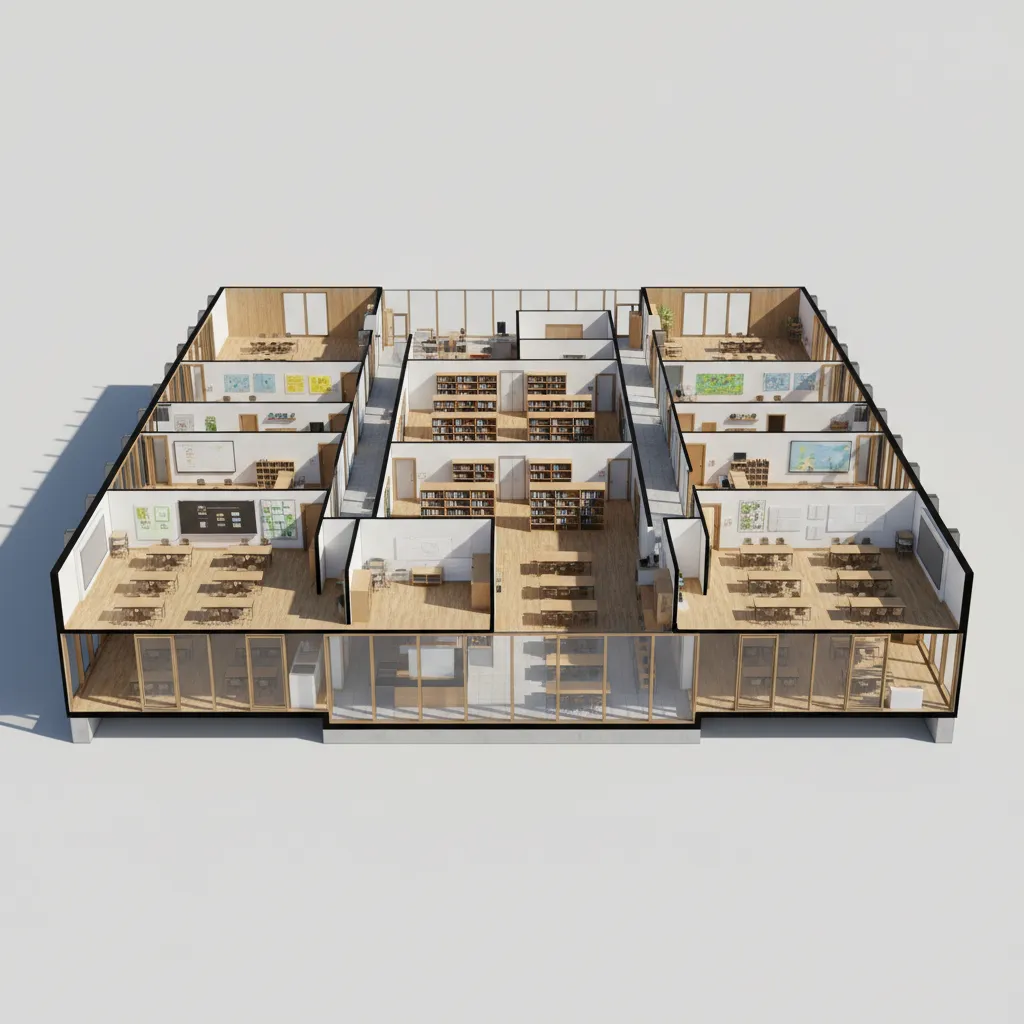 Visualisasi 3D denah bangunan sekolah