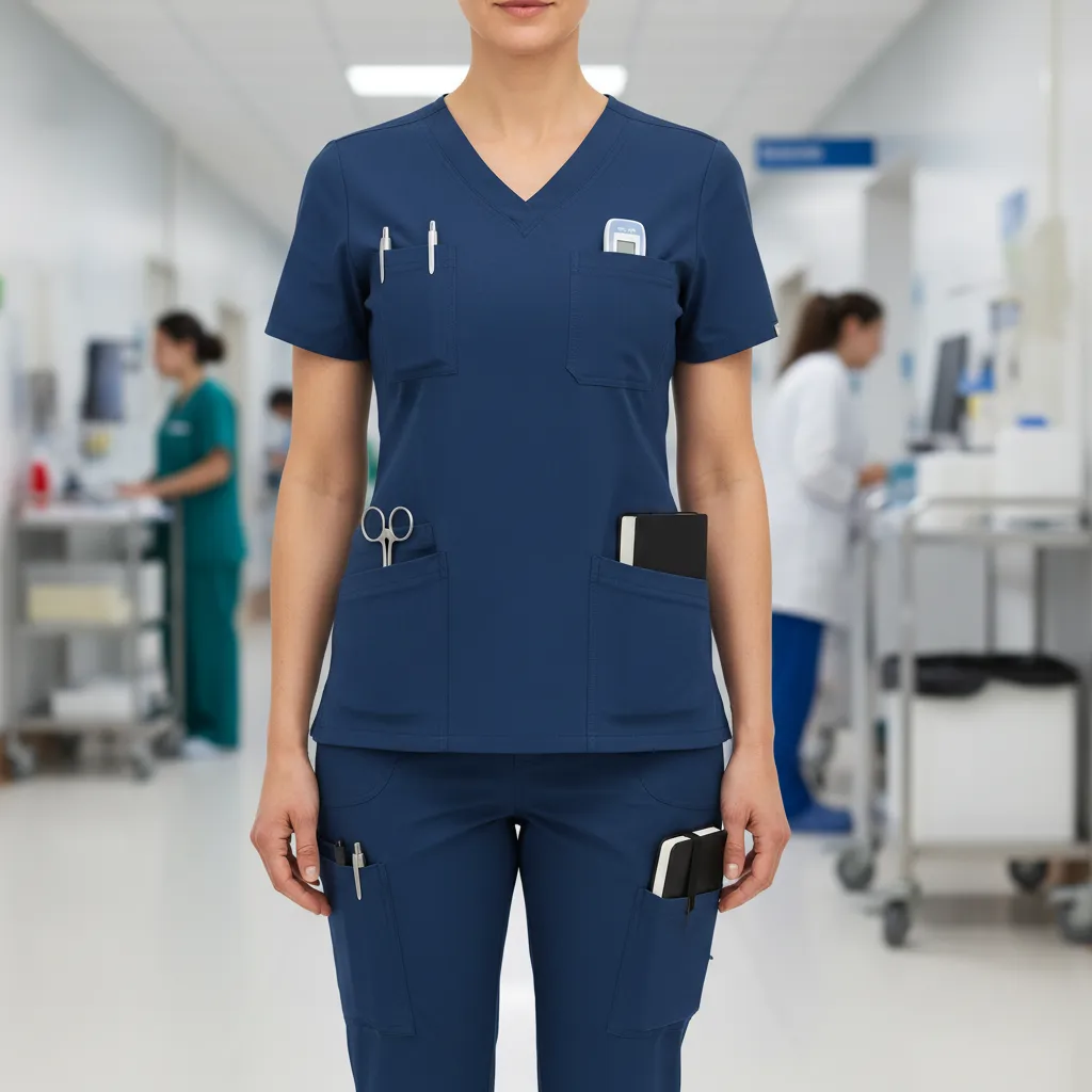 Seragam medis dengan kantong fungsional untuk alat kecil
