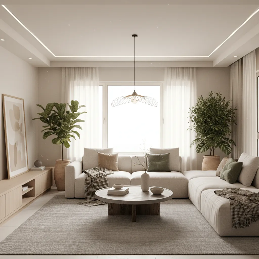 Simulasi desain ruang tamu 3D dari aplikasi interior