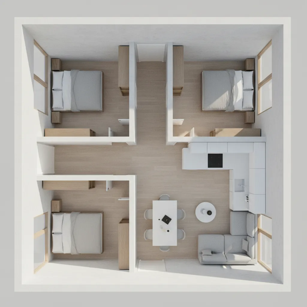 Desain rumah kecil dengan tiga kamar tidur