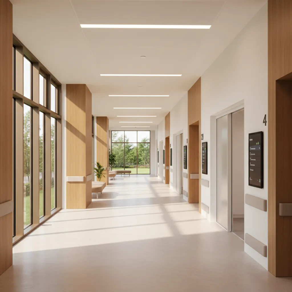 Interior rumah sakit modern dengan pencahayaan alami