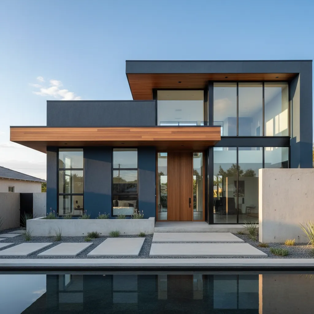 Desain rumah warna biru yang terasa elegan