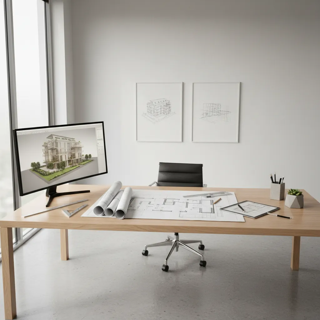 architect reviewing floor plan layouts and spatial planning concepts