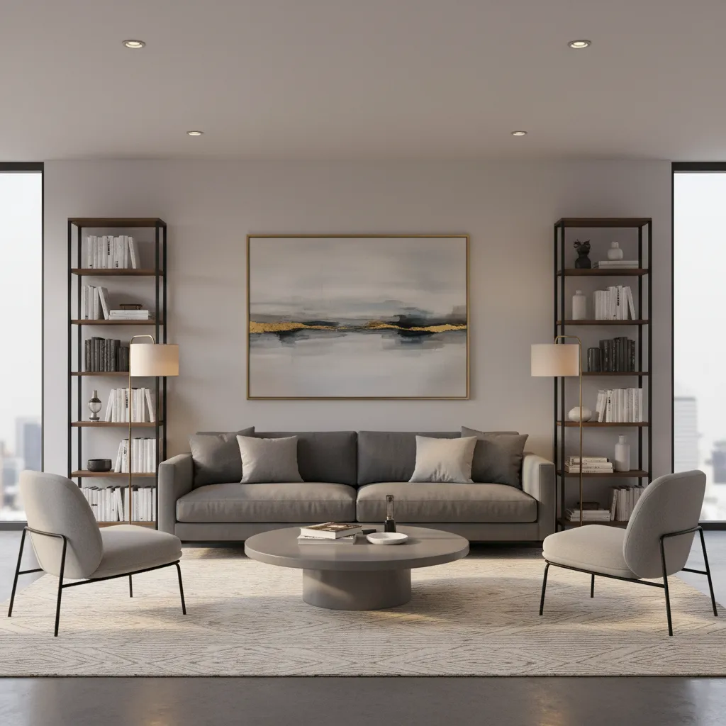 Balanced living room furniture layout across room width