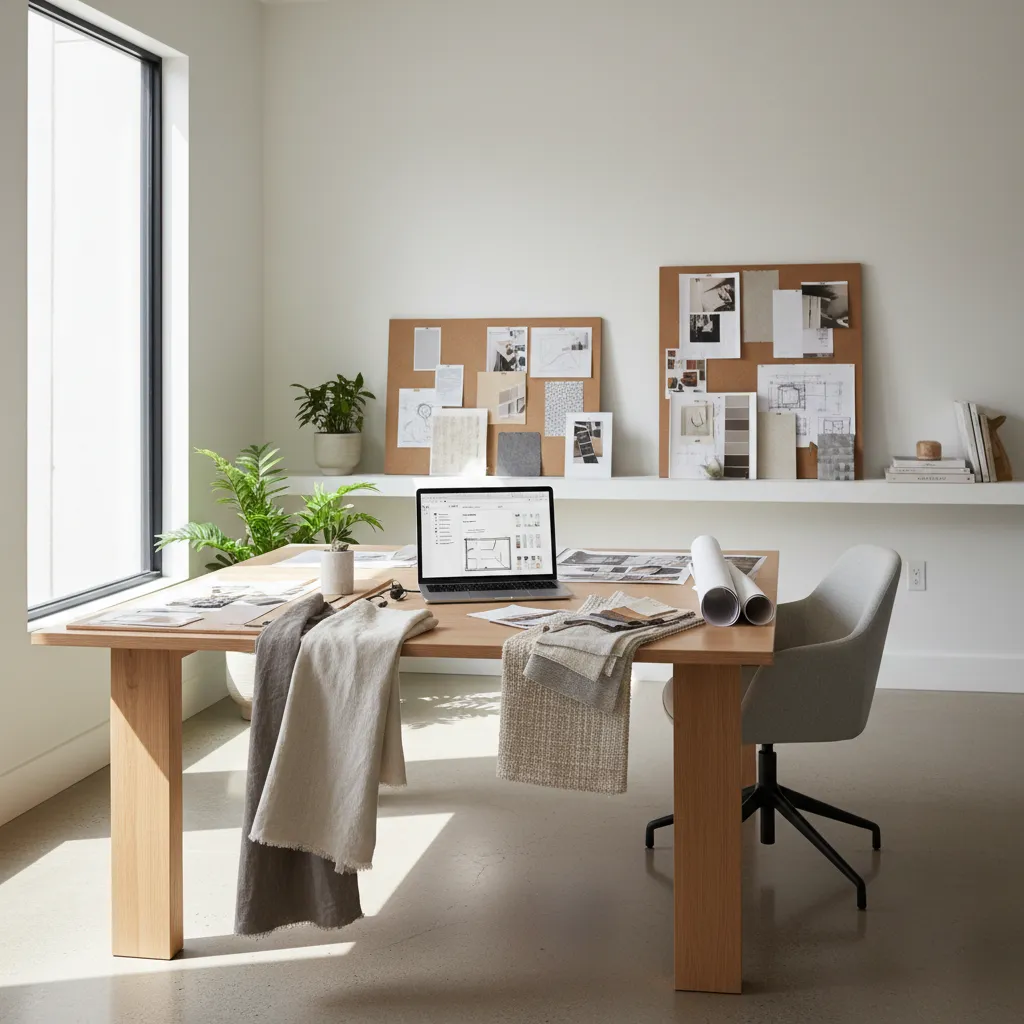 interior designer reviewing client notes and preparing a personalized message