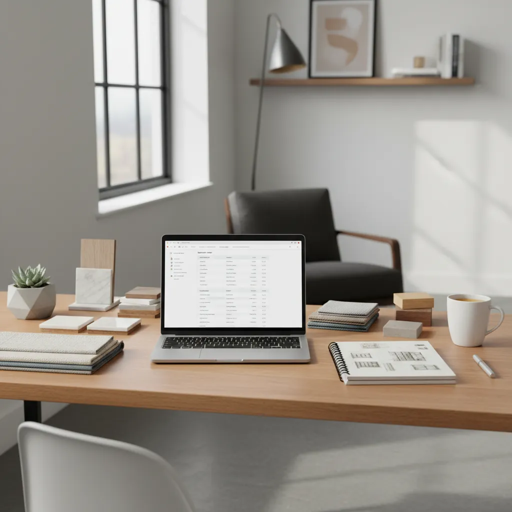 interior designer reviewing client information and notes at desk